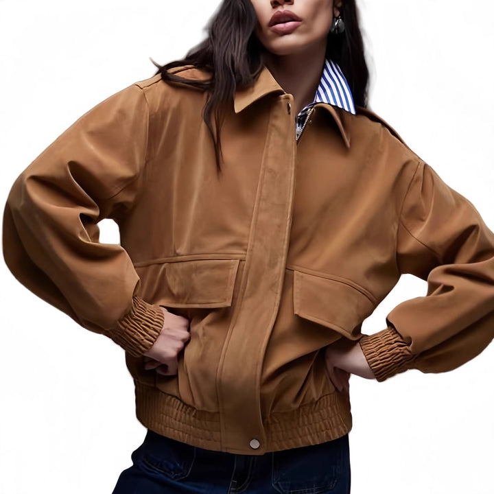 Trendy bomber jacket for women with elastic waist and large pockets Lune London