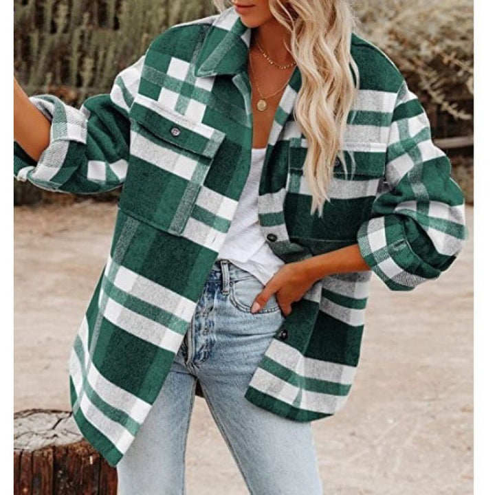 Checked blouse for women with oversized fit and pockets Lune London