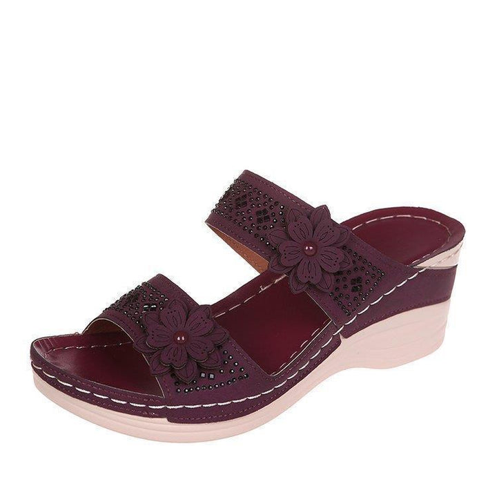 Wedge sandals for women with a floral design and an anatomical sole Lune London