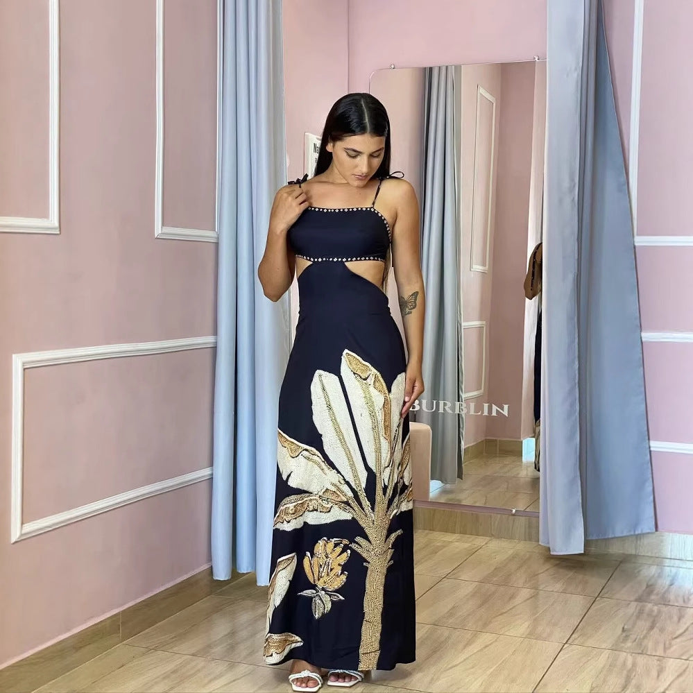 Maxi dress for women with floral print and elegant straps Lune London