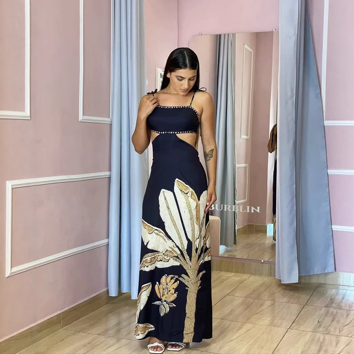 Maxi dress for women with floral print and elegant straps Lune London