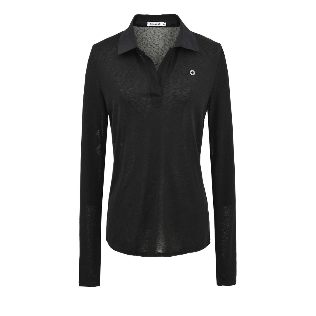 Long sleeve polo shirt for women with a modern collar and a high-quality material blend Lune London