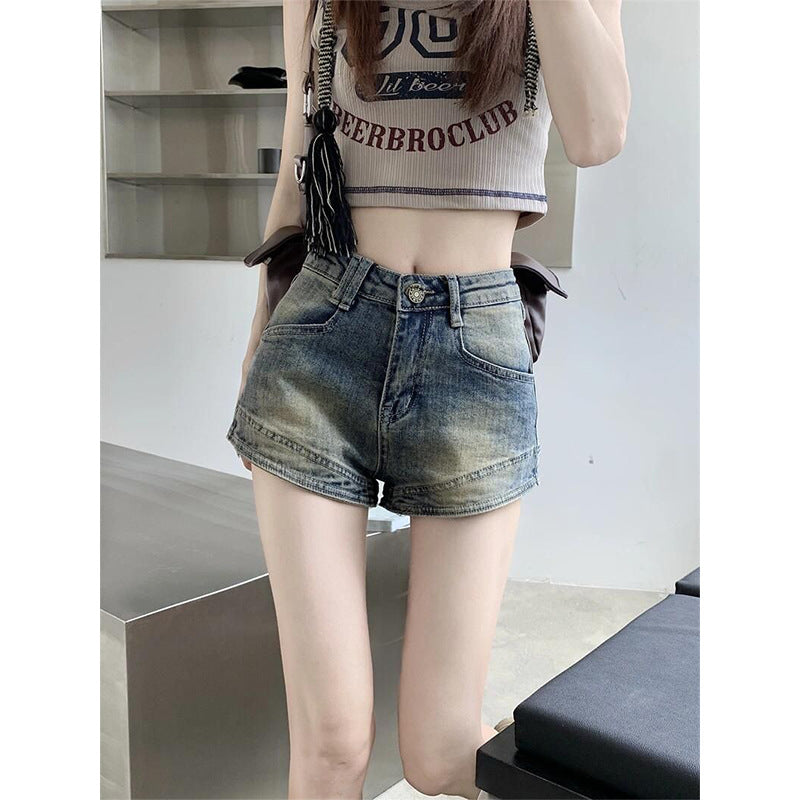 Women's High-Waist Denim Shorts with Fringes