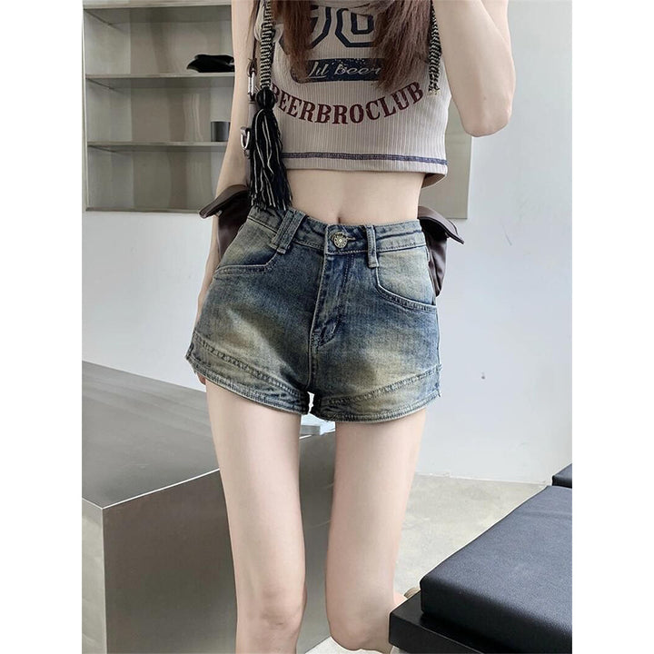 Women's High-Waist Denim Shorts with Fringes