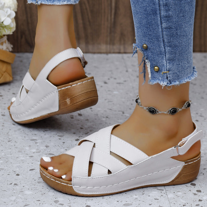 Comfortable wedge sandals for women with closed heel and adjustable strap Lune London