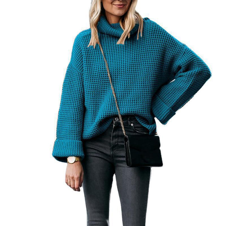 Oversized knitted sweater for women with high collar and structured honeycomb pattern Lune London