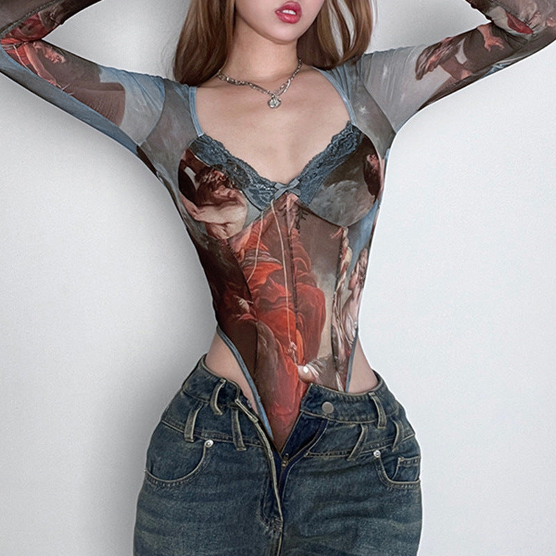 Ladies Transparent Bodys with Artistic Print Lune London