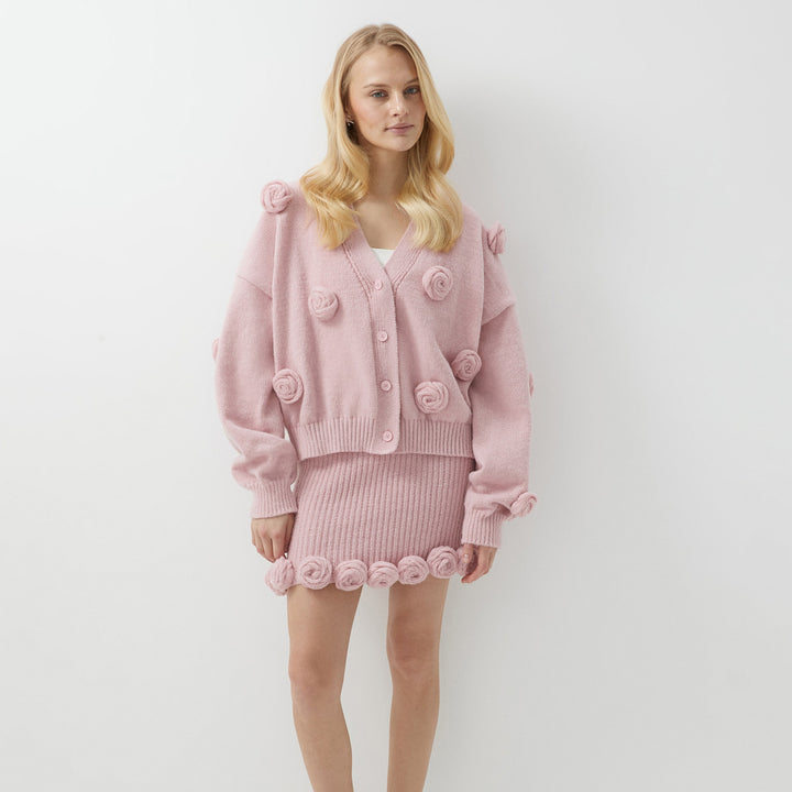 Knitted jacket for women with floral design and matching skirt Lune London