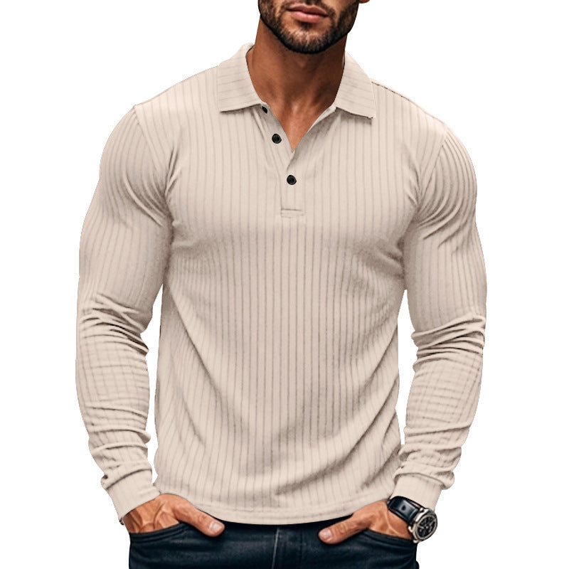 Men's Long Sleeve Henley Shirt with Fine Stripes and Fashionable Button Closure Lune London