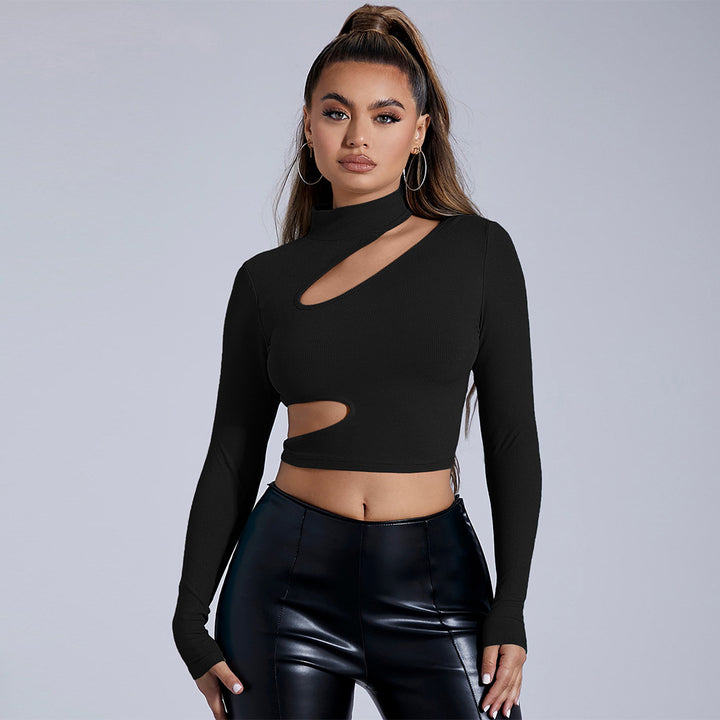 Top court à manches longues ajusté pour femmes avec découpe asymétrique Chic & Stil