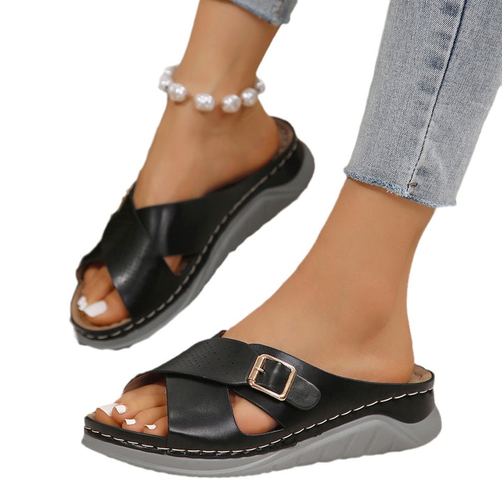 Women’s strap sandals with anatomical insole and comfortable wedge sole Lune London