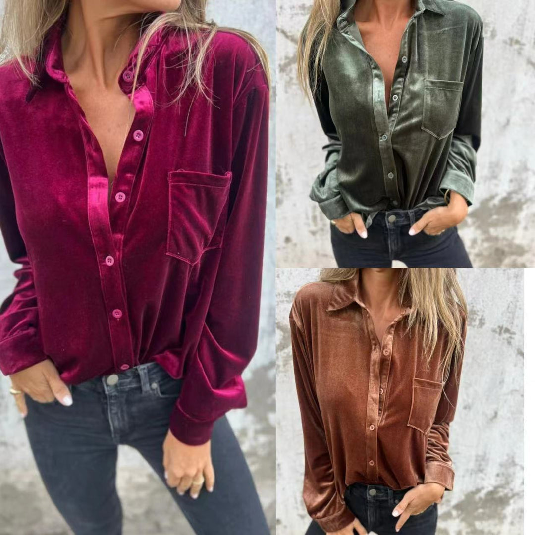 Satin top for women with elegant button placket Lune London