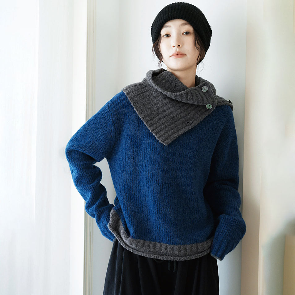 Pull chunky en tricot pour femmes avec col asymétrique et détail de bouton innovant Chic & Stil