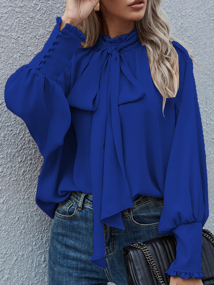 Ladies Elegant blouse with knot and puff sleeves Lune London