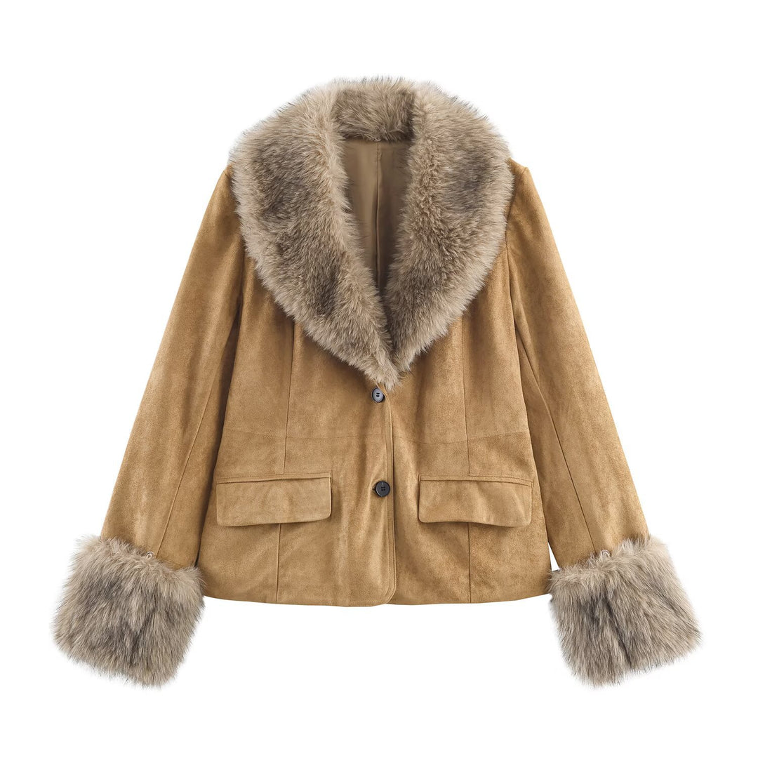 Veste en faux cuir pour femmes avec un élégant col en fausse fourrure Chic & Stil