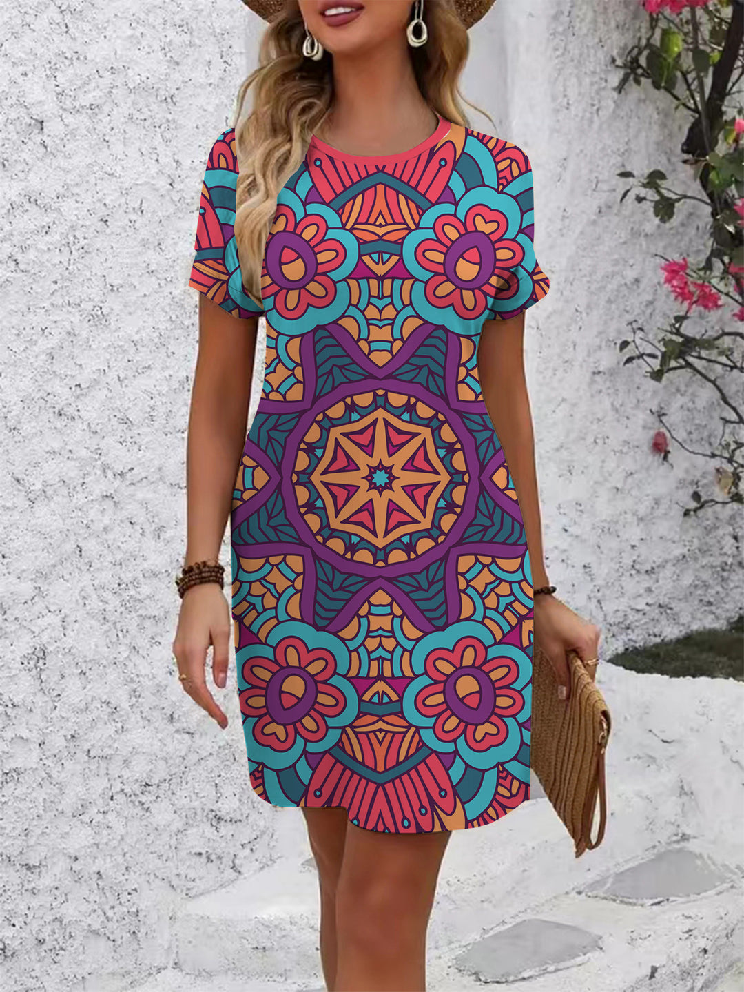 Women colorful mandala dress in casual cut Lune London