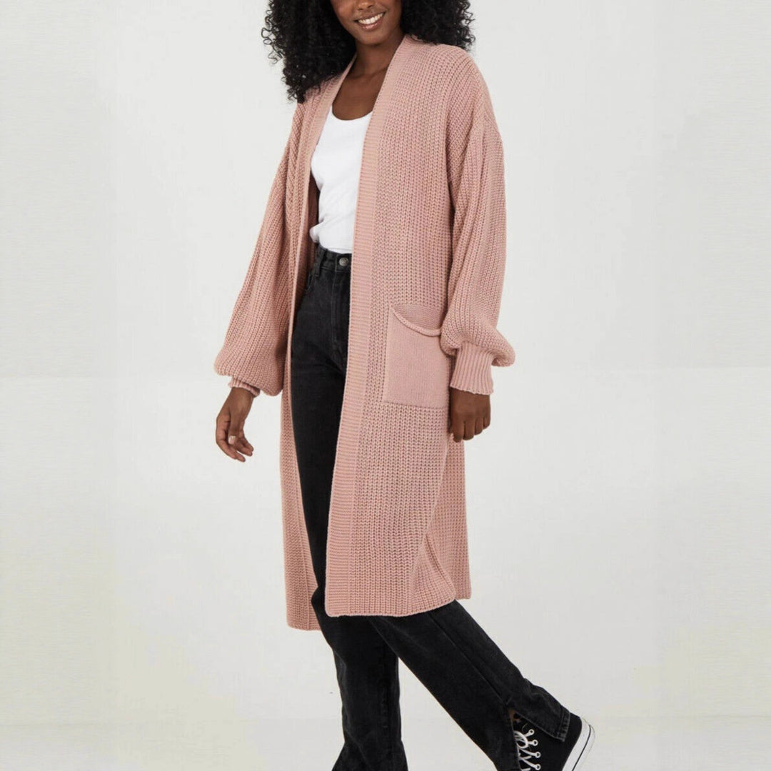 Knitted coat for women with voluminous sleeves and an open cut Lune London