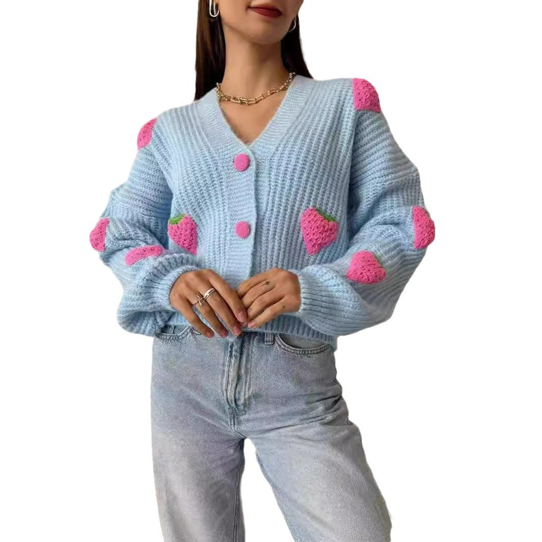 Lady cardigan with fruit application design Lune London