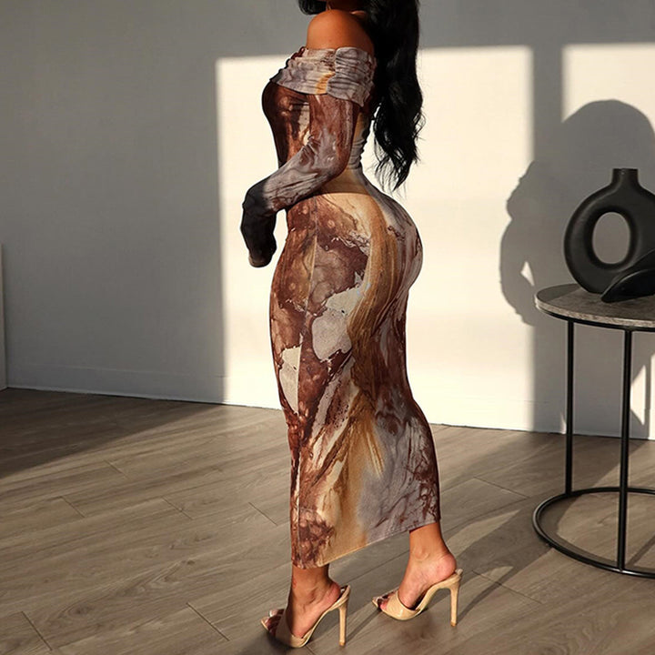 Lune London Off-shoulder Abstract Midi Dress