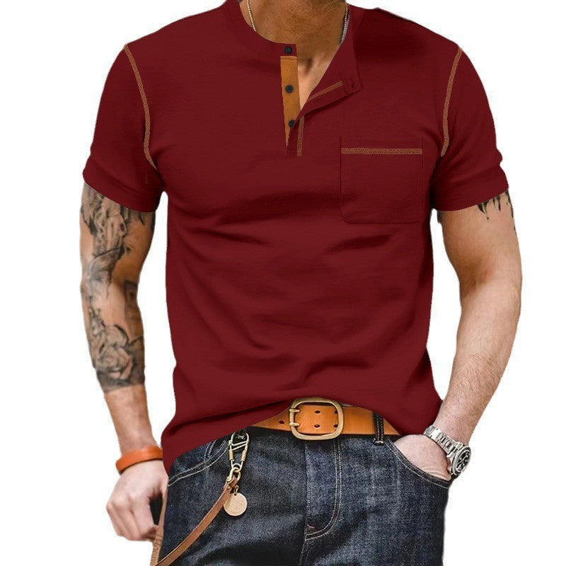 Men's Short Sleeve Henley T-Shirt with Fashionable Accents and a Practical Chest Pocket Lune London