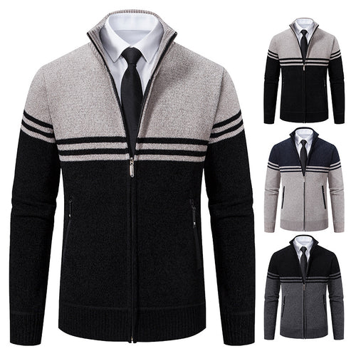 Sporty and trendy knitted jacket for men with zipper and contrasting stripes Lune London