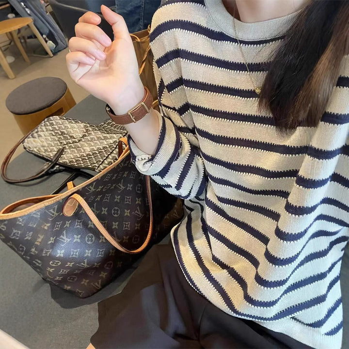 Trendy knitted sweater for women with nautical stripe pattern and relaxed fit Lune London