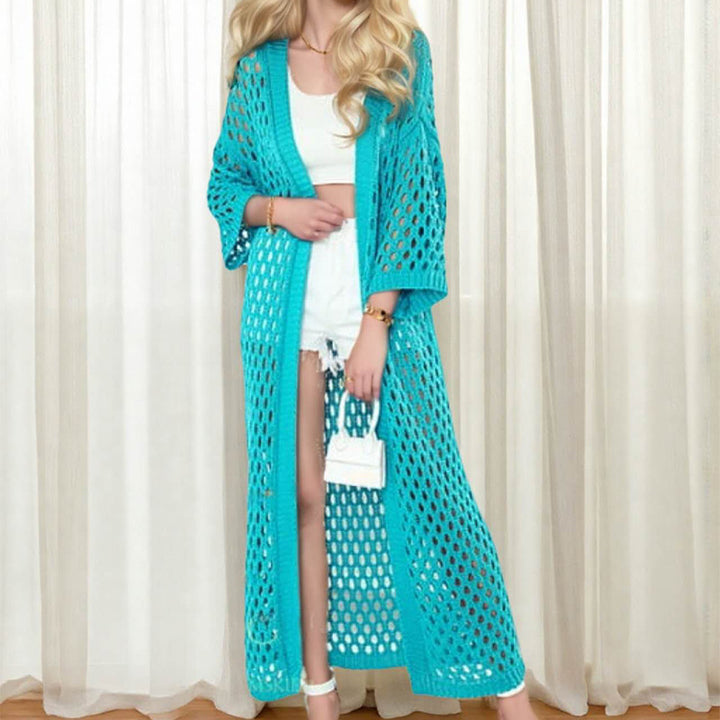 Ladies Long crochet cardigan with a loose structure and flared sleeves Lune London