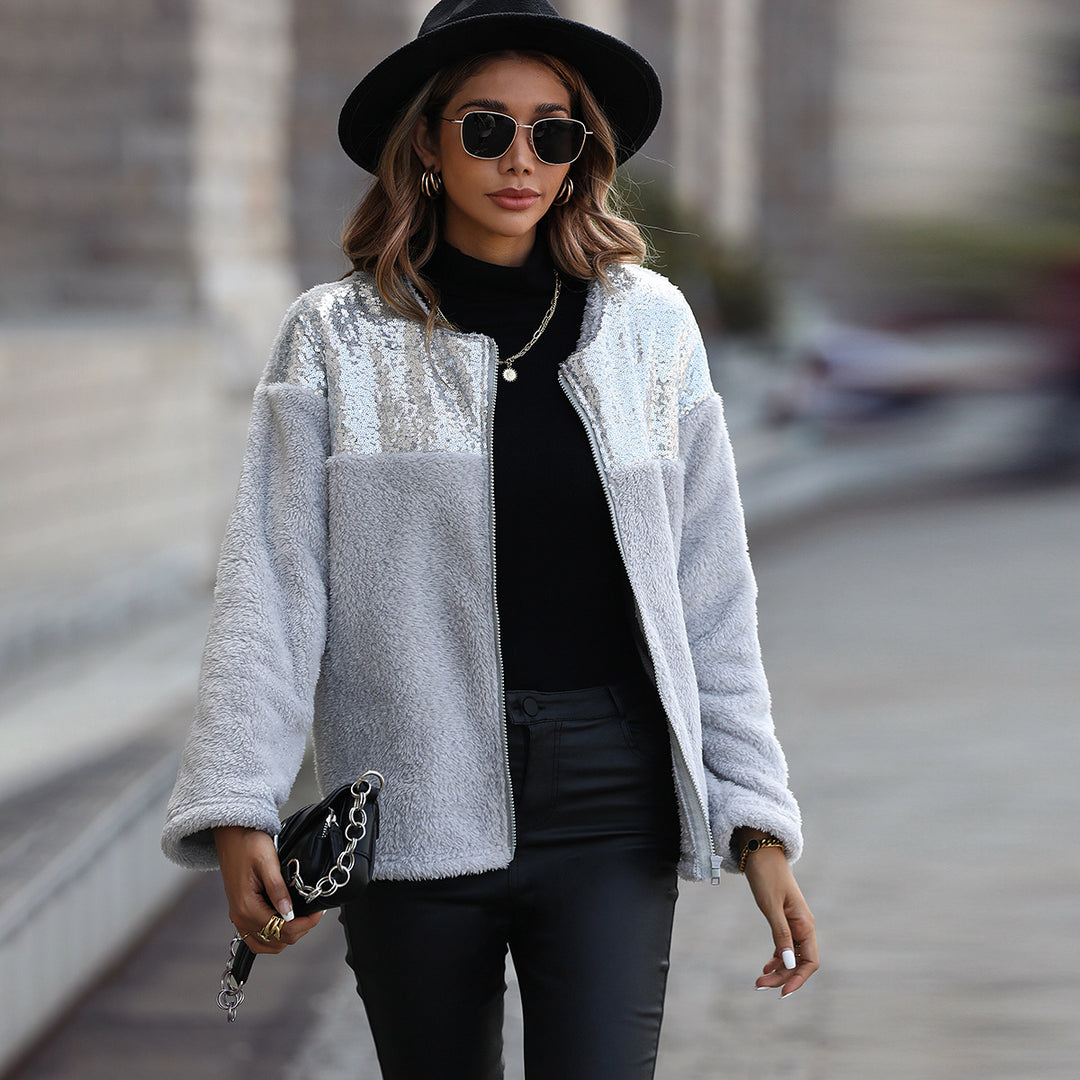 Fleece jacket for women with sparkling appliqués Lune London