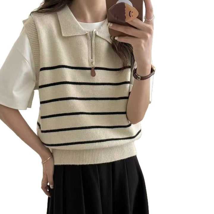 Pull en tricot pour femmes avec fermeture éclair et motif rayé Chic & Stil