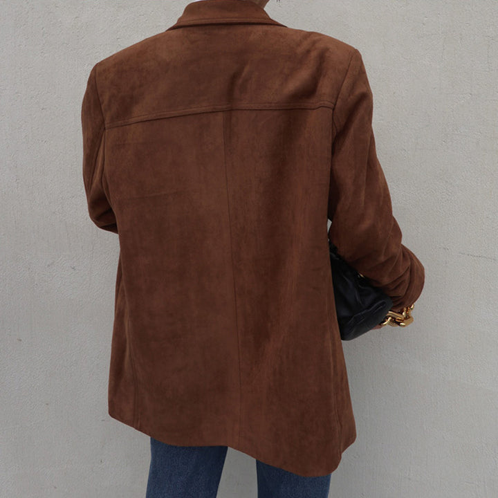 Oversized suede blazer for women with stylish stitching details Lune London