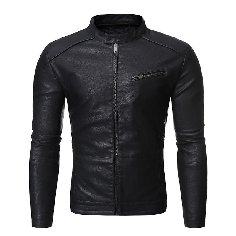 Men's leather motorcycle jacket with asymmetrical zipper and quilted sleeves Lune London