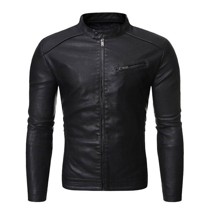 Men's leather motorcycle jacket with asymmetrical zipper and quilted sleeves Lune London