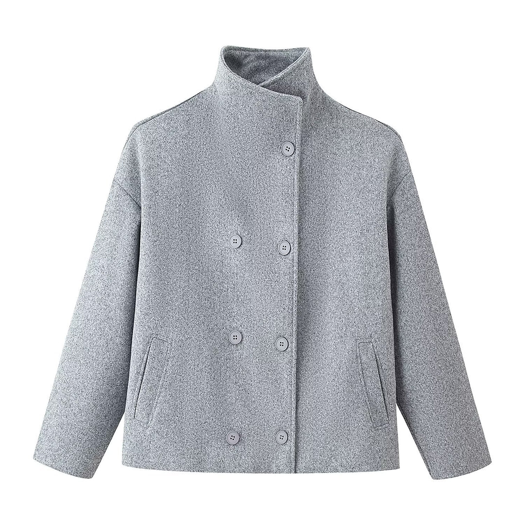 Veste en laine à la mode pour femmes avec col haut et patte à double bouton Chic & Stil