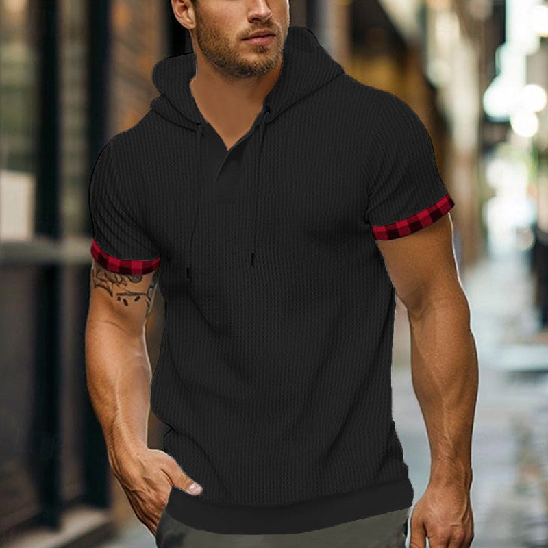 Short sleeve sporty shirt for men with hood and checkered details Lune London
