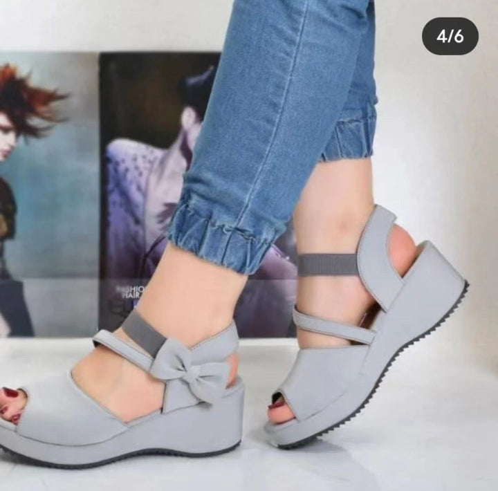 Ladies Wedge Sandals with Elegant Bow Application and Non-Slip Sole Lune London
