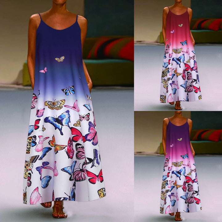 Robe maxi femme avec impression papillon élégante et larges bretelles Chic & Stil