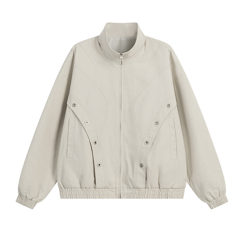 High-collared transition jacket for women with practical snap button details Lune London