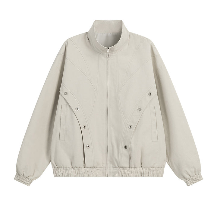 High-collared transition jacket for women with practical snap button details Lune London