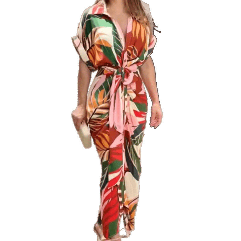 Women Midi Buttoned Dress Tropical Print Lune London