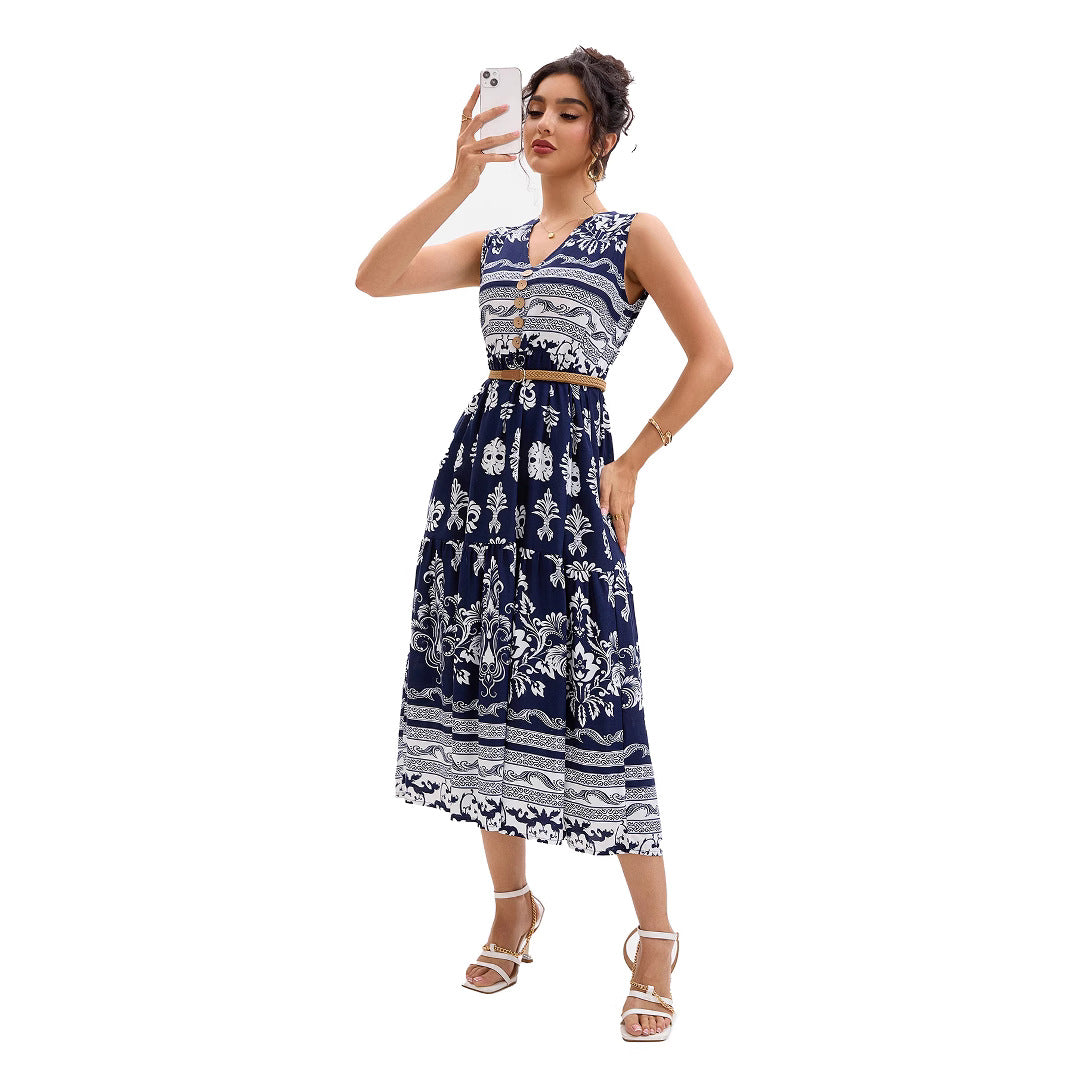 Ladies Vintage Floral Buttoned Midi Dress Lune London