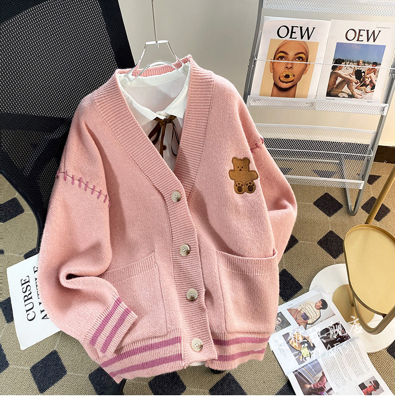 Women's knitted jacket with a unique bear application and modern details Lune London