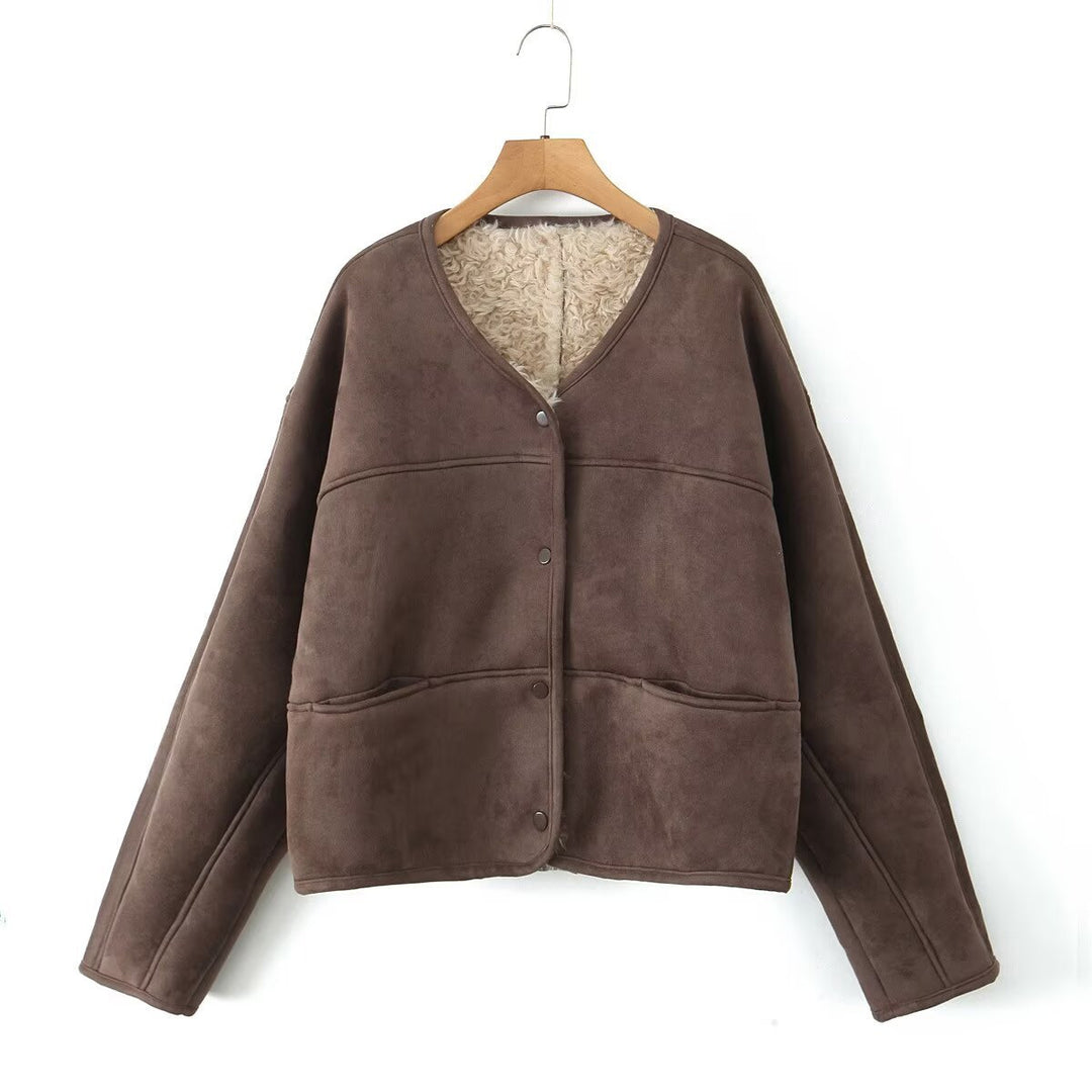 Ladies Fuzzy Short Jacket with a unique structure and a casual chic fit