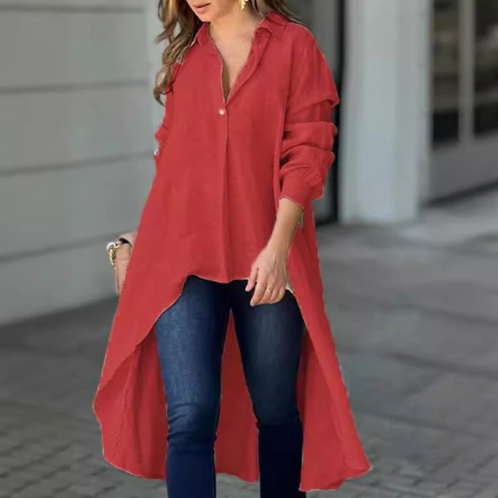 Casual blouses for women - Long T-shirt in high-quality linen blend Lune London
