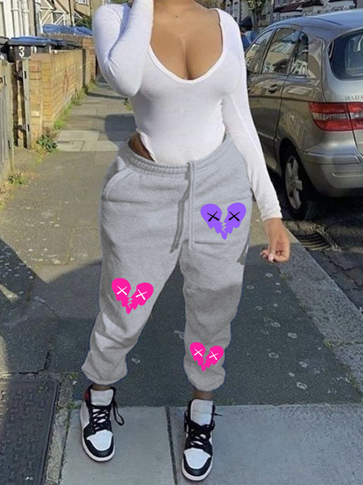Ladies Comfortable Jogging Pants with Creative Heart Patterns Lune London