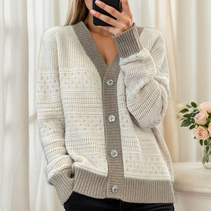 Women's knit jacket with diamond pattern and elegant buttons Lune London