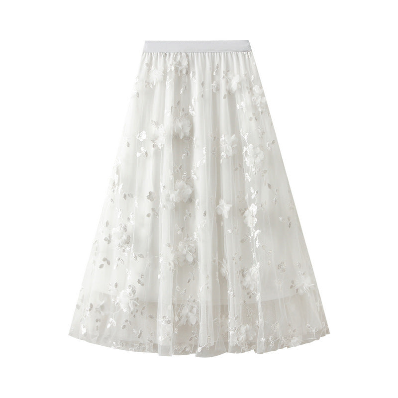 Jupon en tulle pour femmes avec des détails de broderie florale et une taille élastique Chic & Stil