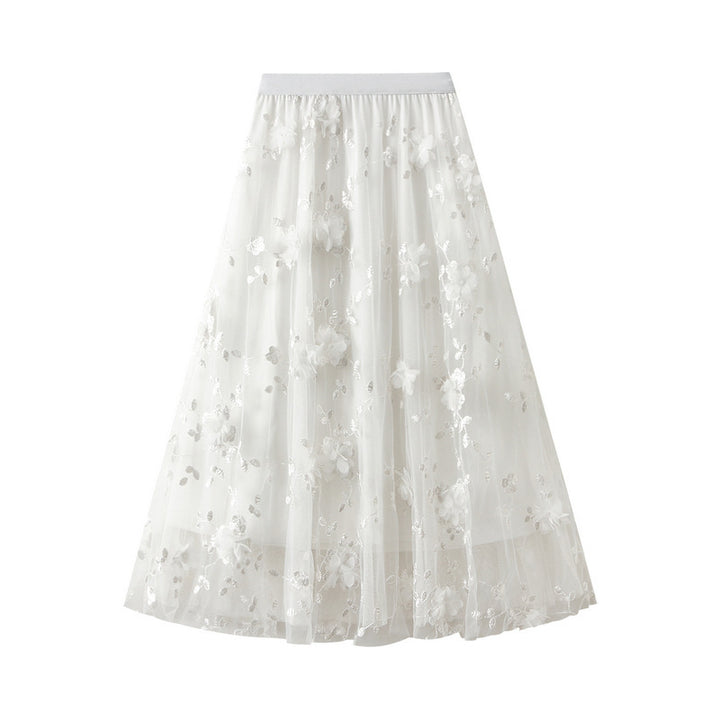 Jupon en tulle pour femmes avec des détails de broderie florale et une taille élastique Chic & Stil