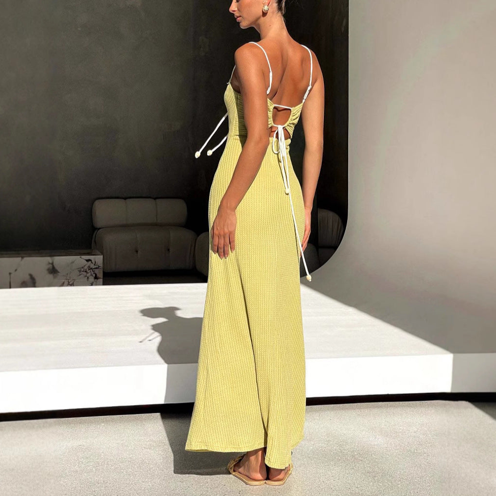 Maxi dress for women with a delicate ribbed design and an adjustable neckline Lune London