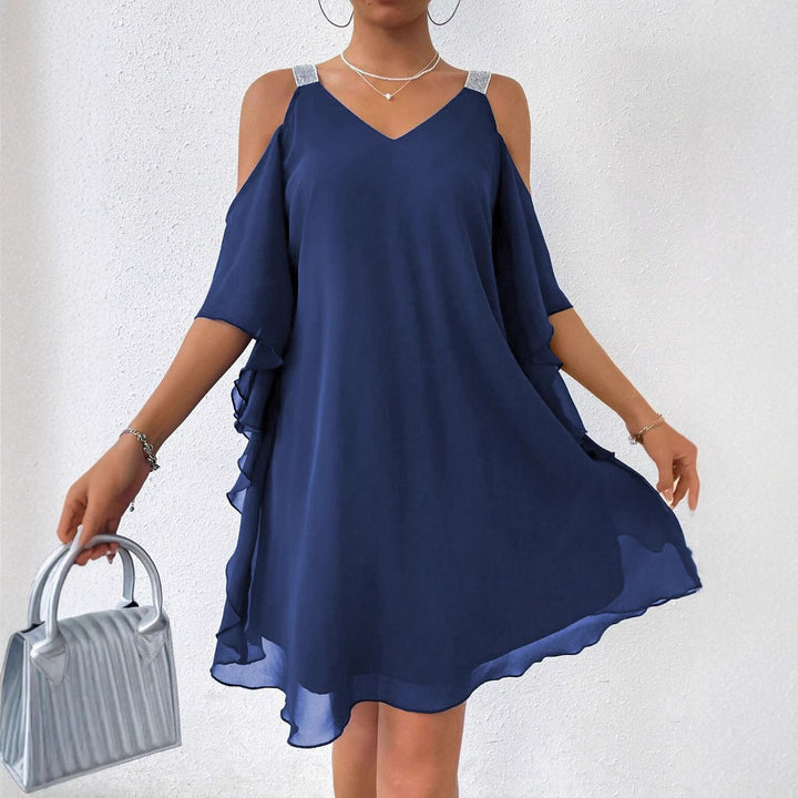 Chiffon off-the-shoulder dress for women with sparkling straps Lune London