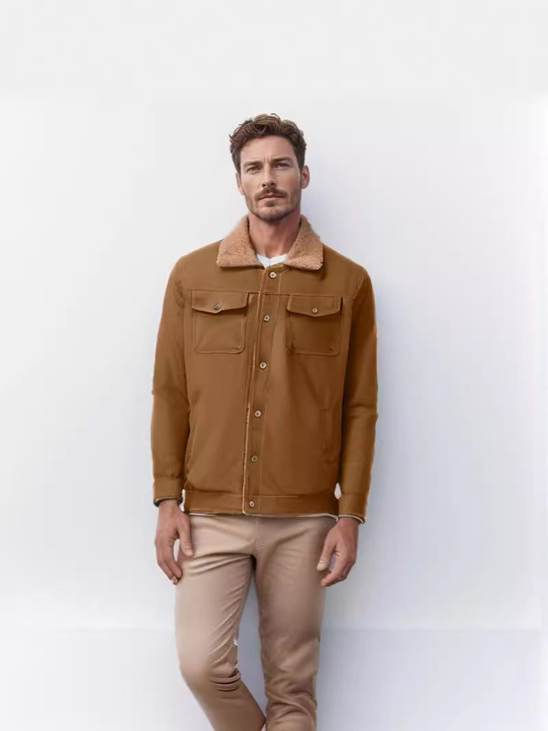 Casual men's jacket with faux fur collar and practical pockets Lune London